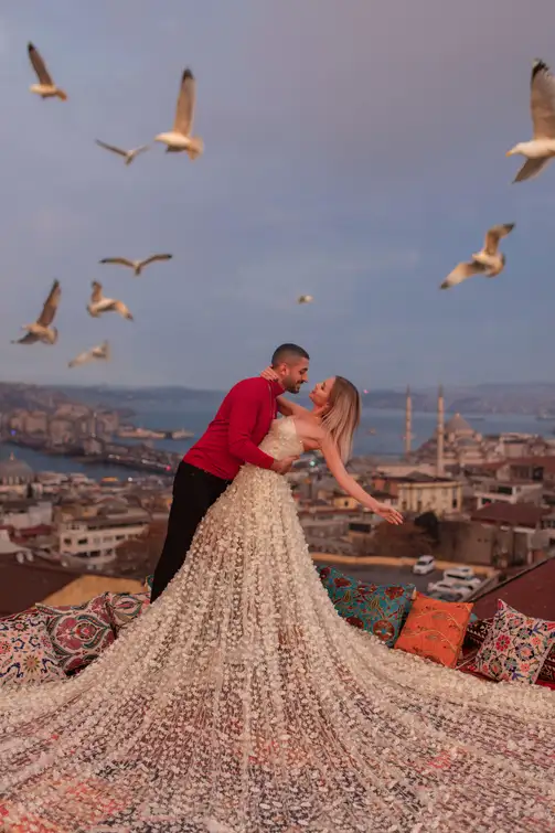 Rooftop Flying Dress Photoshoot in Istanbul
