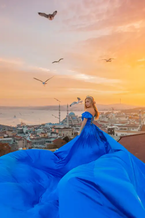 Rooftop Flying Dress Photoshoot in Istanbul 2